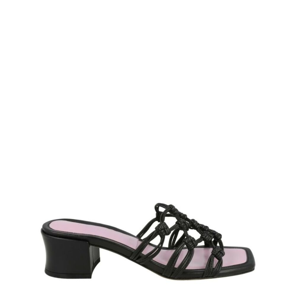 ByFar Marsha Knotted Leather Mule Sandals Black Womens